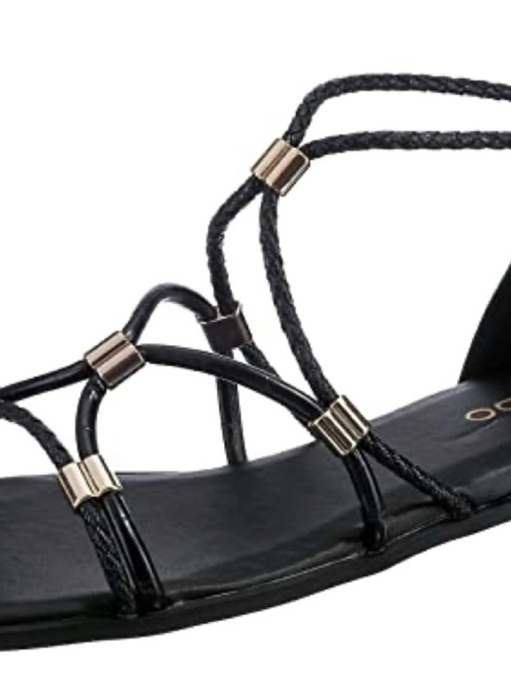 ALDO Black Braided T-Strap Sandals with Gold Accents - Picture 2 of 5